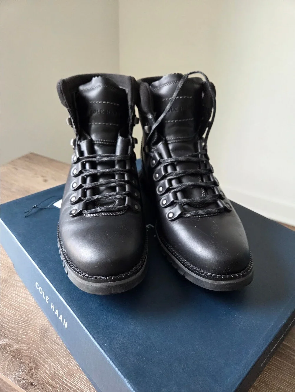 Cole Haan Black Leather Mountain-Style Boots